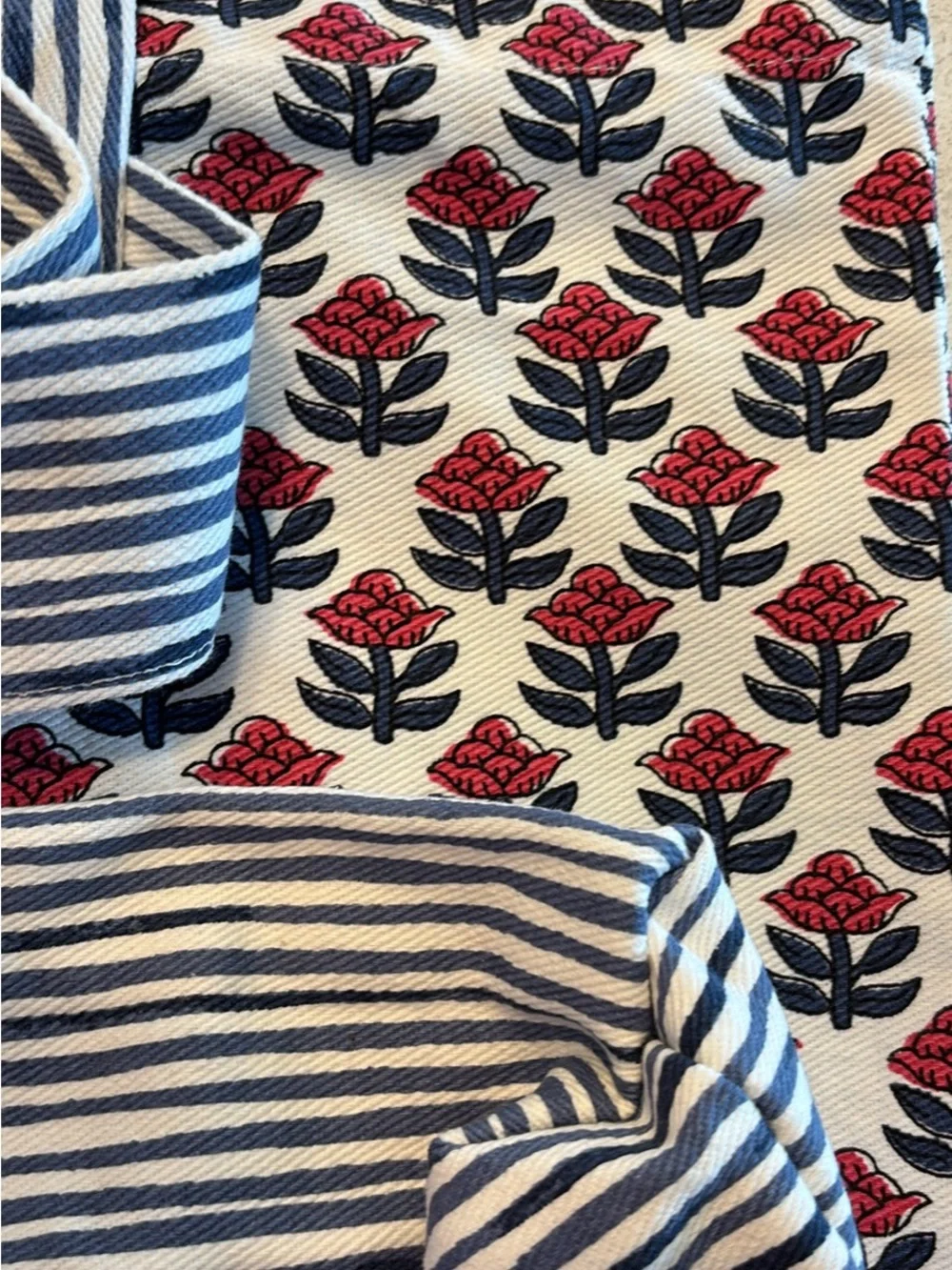 Tote Bag, Floral and Stripes